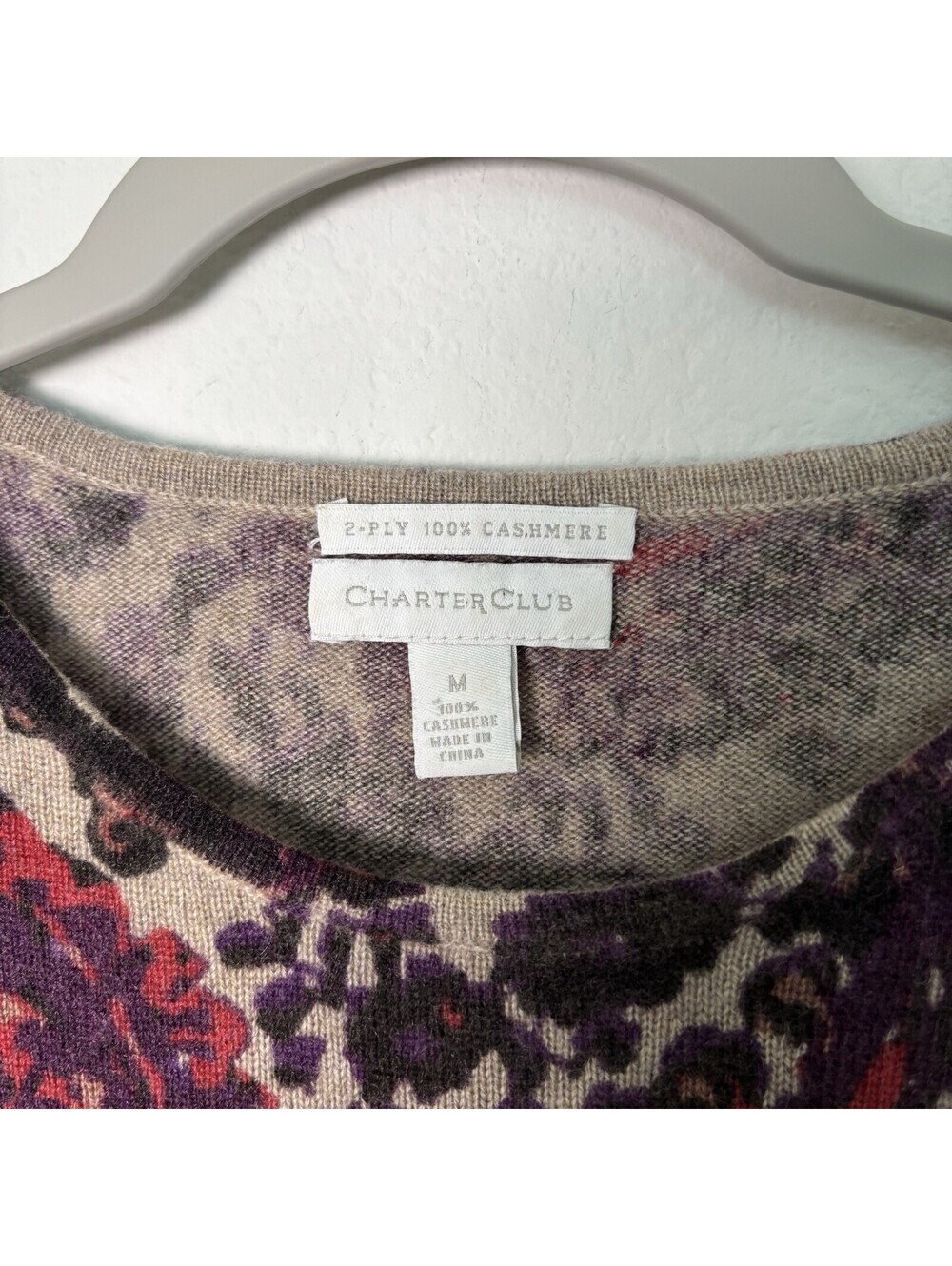Charter Club 100% Cashmere Sweater Paisley Purple Womens Size Medium EUC Cozy - Picture 2 of 5